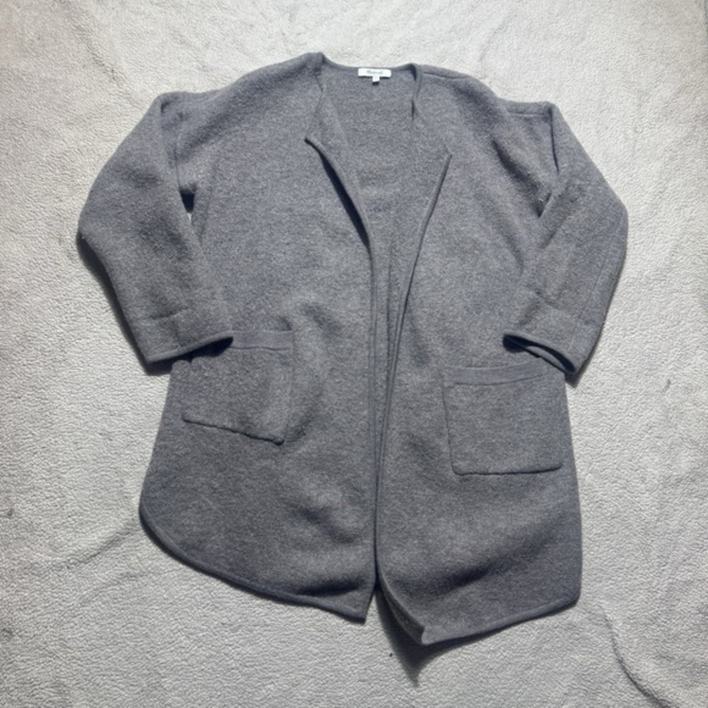 Madewell Cardigan Womens Small Gray‎ Open Front Pockets 100% Wool Sweater Knit